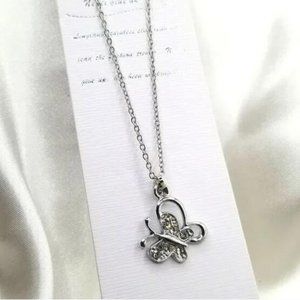 silver toned chain pendant Butterfly rhinestone necklace